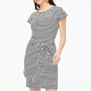 J Crew Womens 100% Cotton Striped Short Sleeve Belted Dress Black White Size XS